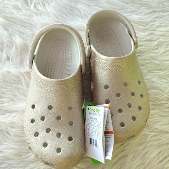 3987) Crocs Unisex Classic Champagne Glitter Clogs Size US M9/W11 - Picture 2 of 9